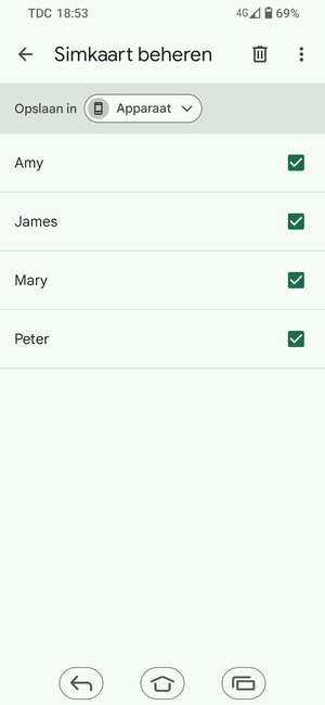 Selecteer de v knop