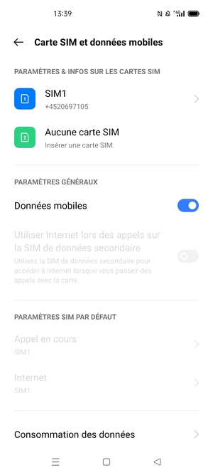 Sélectionnez SIM1 ou SIM2
