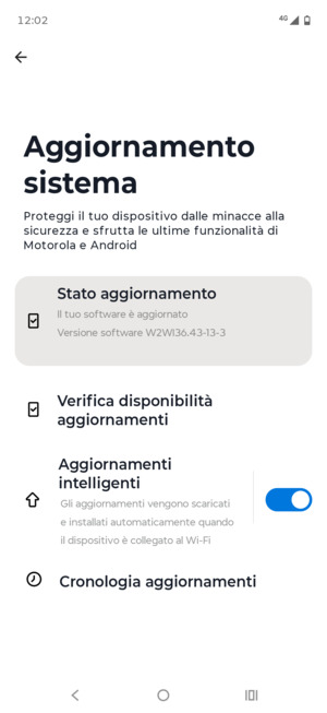 Seleziona Verifica  disponibilitá aggiornamenti