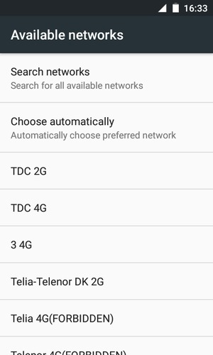 Select a network operator from the list
