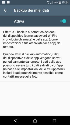 Seleziona il tasto Indietro