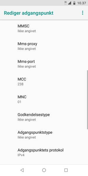 Scroll ned og indtast MMS-oplysninger