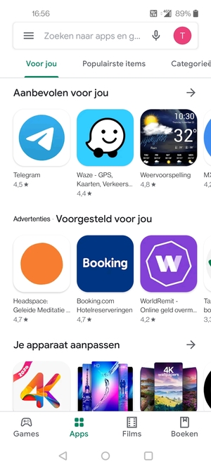 Selecteer de zoekbalk