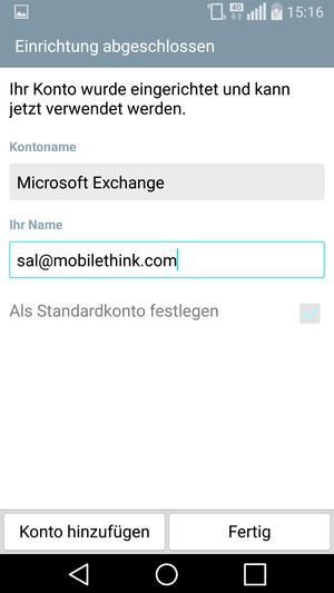 Geben Sie Ihrem Konto einen Namen und geben Sie Ihren Namen ein. Wählen Sie Fertig