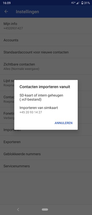 Selecteer Importeren van simkaart