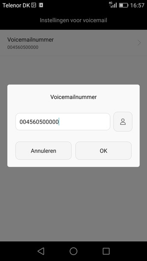 Voer het Voicemailnummer in en selecteer OK