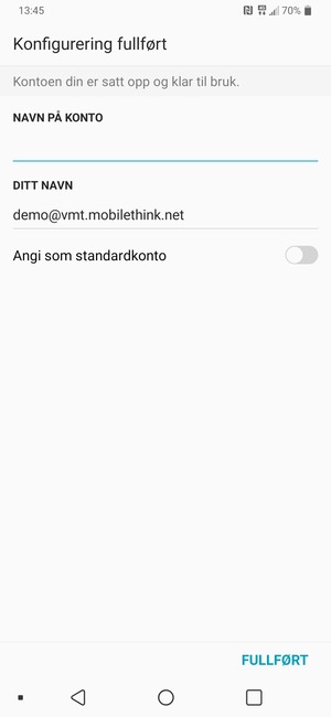 Gi kontoen din et navn, og skriv inn navnet ditt. Velg FULLFØRT