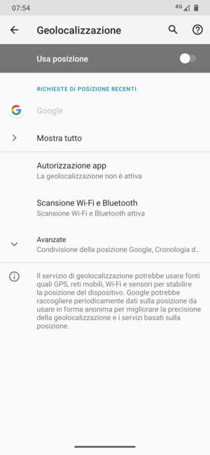 Disattiva Usa posizione