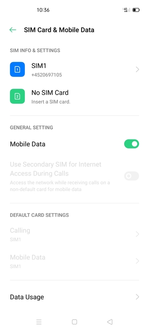 Select SIM1 or SIM2