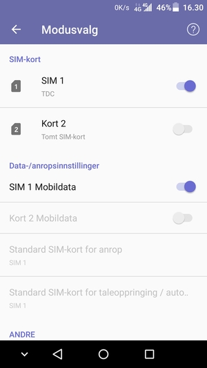 Velg SIM 1 eller SIM 2
