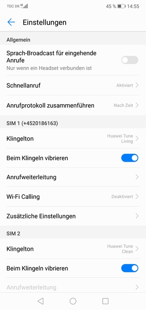 Scrollen Sie zu SIM 1 oder SIM 2 und wählen Sie Zusätzliche Einstellungen