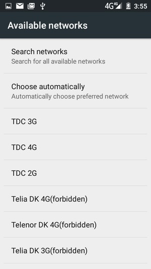 Select a network operator from the list