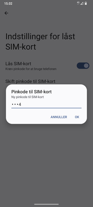 Indtast Ny pinkode til SIM-kort og vælg OK