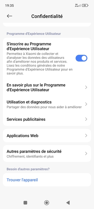 Faites défiler et sélectionnez Autres paramètres de sécurité