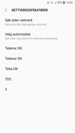 Velg en nettverksoperatør fra listen