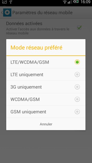 Sélectionnez 2G uniquement / GSM uniquement pour activer la 2G