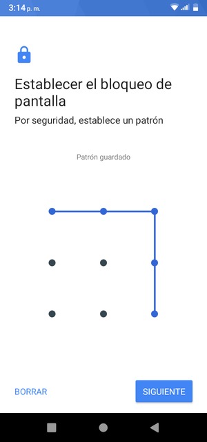 Dibuje un patrón de desbloqueo y seleccione SIGUIENTE