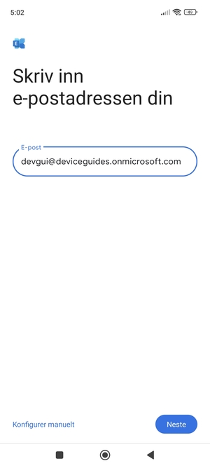 Skriv inn e-postadresse og velg Konfigurer manuelt