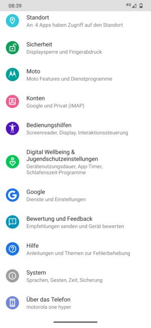 Scrollen Sie und wählen Sie System
