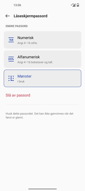 Telefonen din er nå sikret med en skjermlås