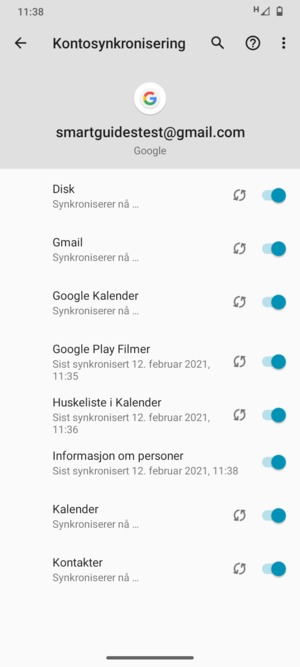 Din informasjon blir synkronisert