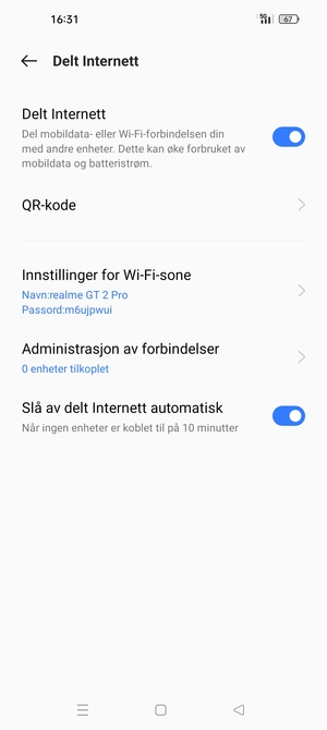 Telefonen din er konfigurert for bruk som et modem