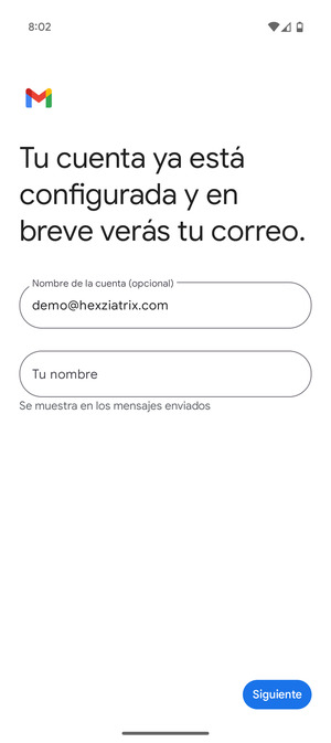 Déle a su cuenta un nombre y escriba su nombre. Seleccione Siguiente