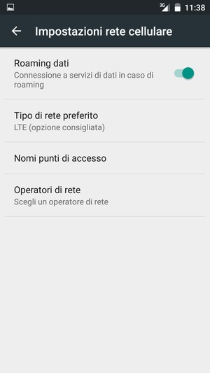 Attiva o disattiva Roaming dati