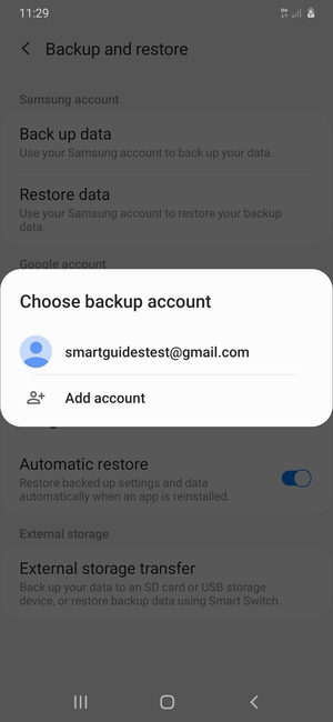 Select your backup account