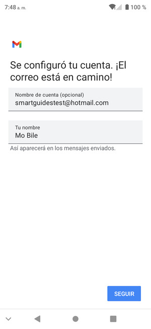 Déle a su cuenta un nombre y escriba su nombre. Seleccione SEGUIR
