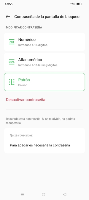El teléfono ha sido asegurado con un bloqueo de pantalla
