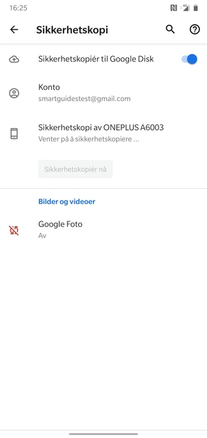 Gå tilbake til Sikkerhetskopi-menyen og velg Konto