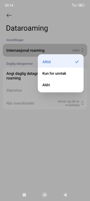 Velg ønsket alternativ