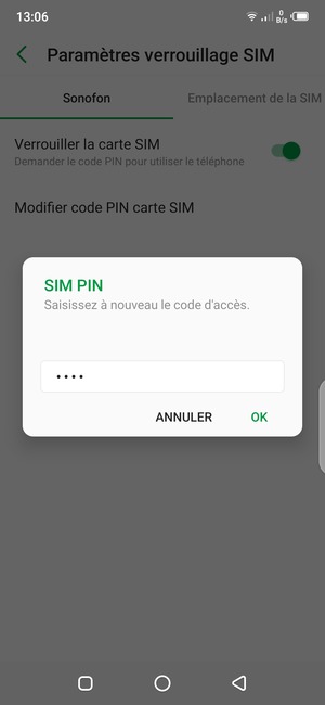 Veuillez confirmer votre nouveau code PIN de la carte SIM et sélectionner OK