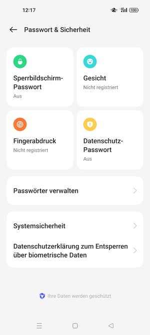 Um Ihre Bildschirmsperre zu aktivieren, gehen Sie zum Passwort & Sicherheit Menü und wählen Sie  Sperrbildschirm-Passwort