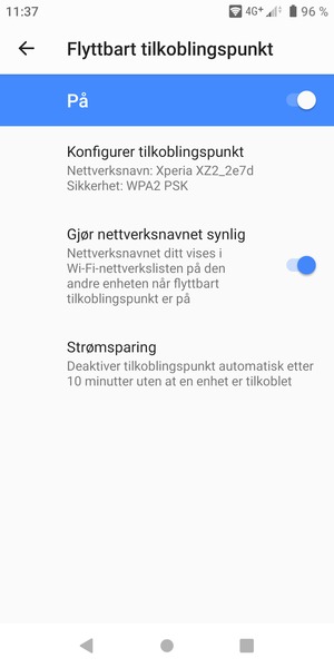 Telefonen din er konfigurert for bruk som et modem
