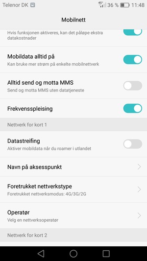 For å bytte nettverk hvis det oppstår nettverksproblemer, velg Operatør