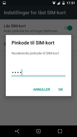 Indtast din Nuværende pinkode til SIM-kort og vælg OK