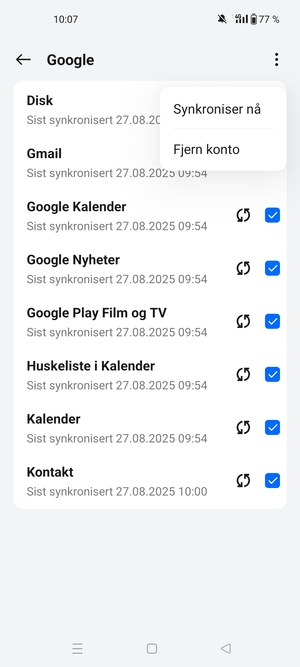 Velg Synkroniser nå