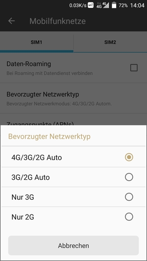 Wählen Sie die gewünschte Option