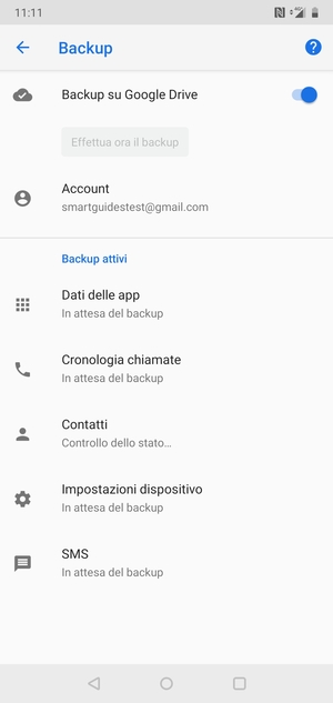 Torna al menu Backup e seleziona Account