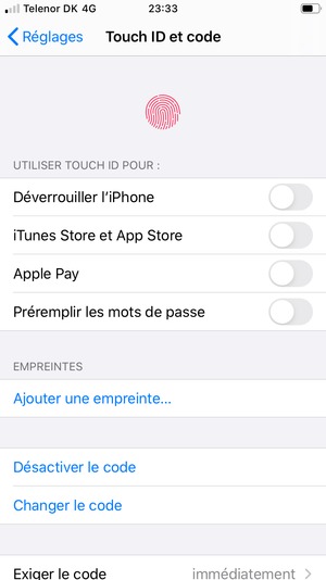 Sélectionnez Changer le code
