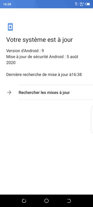 Si votre téléphone est à jour, vous verrez l'écran suivant