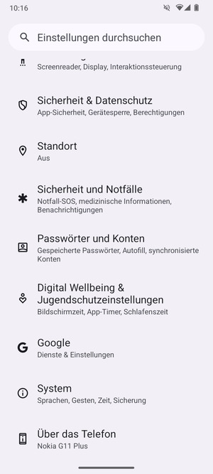 Scrollen Sie und wählen Sie System