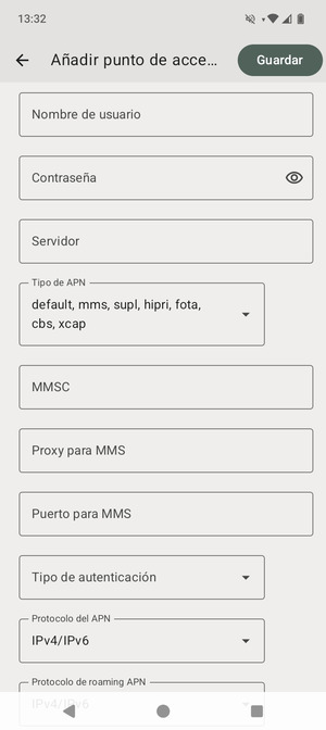 Desplácese y seleccione Tipo de APN