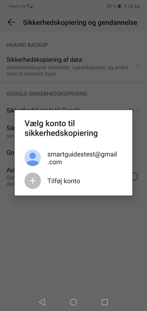 Vælg din sikkerhedskopi-konto