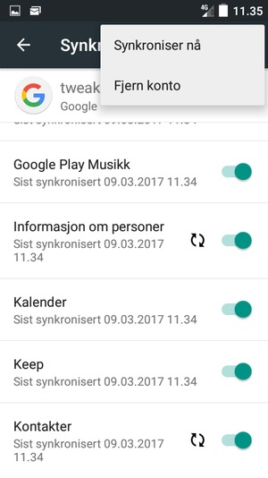 Velg Synkroniser nu