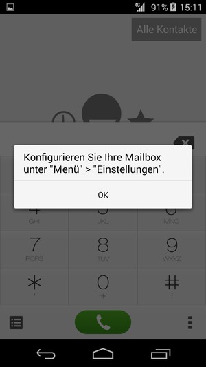 Falls Ihre Voicemail nicht eingerichtet ist, wählen Sie OK