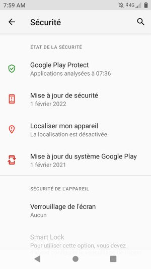 Pour activer votre écran de verrouillage, allez dans le menu Sécurité et sélectionnez Verrouillage de l'ecran