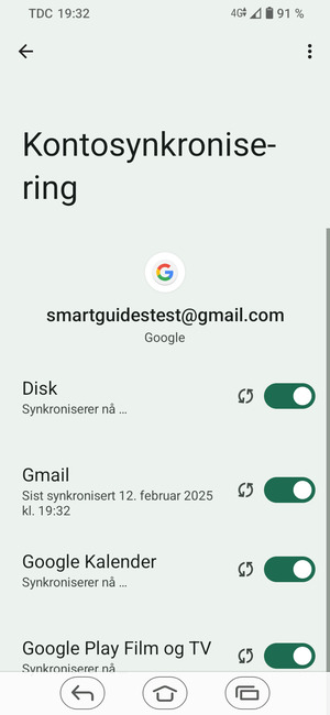 Din informasjon blir synkronisert